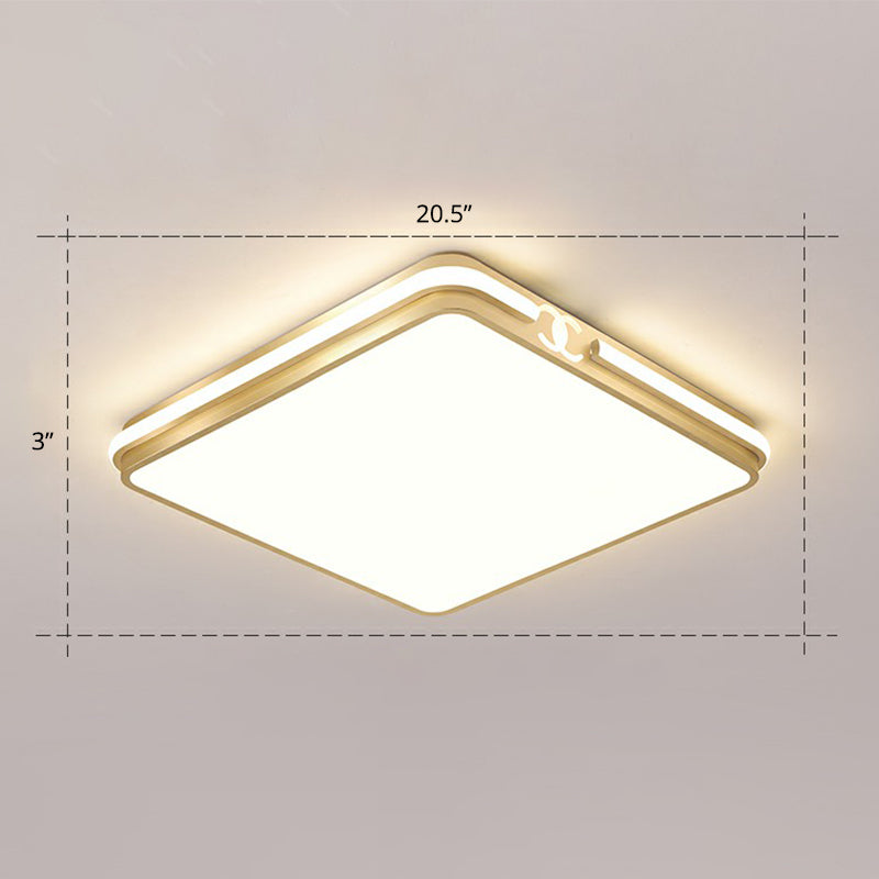 Contemporary Gold Finish Led Flush Mount Ceiling Light - Acrylic Rectangle Design / 20.5 Remote