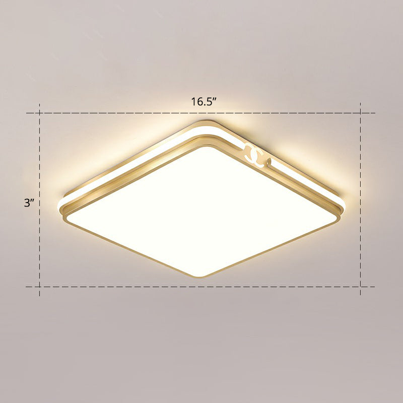 Contemporary Gold Finish Led Flush Mount Ceiling Light - Acrylic Rectangle Design / 16.5 Remote