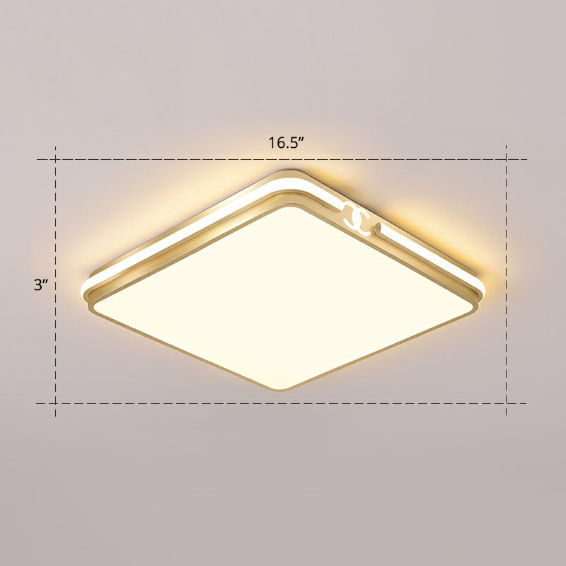 Contemporary Gold Finish Led Flush Mount Ceiling Light - Acrylic Rectangle Design / 16.5 Warm