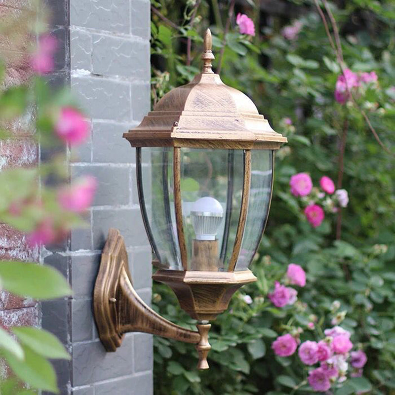 Vintage Aluminum Bell Garden Wall Lamp With Glass Shade - 1-Light Mount