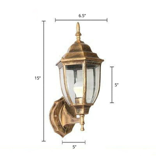 Vintage Aluminum Bell Garden Wall Lamp With Glass Shade - 1-Light Mount Bronze / 6.5 Clear