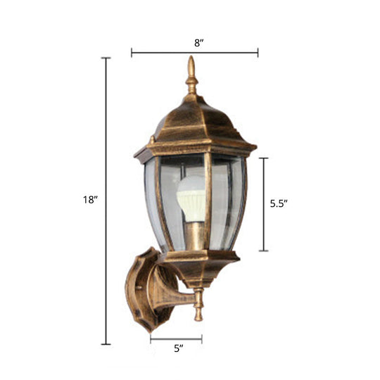 Vintage Aluminum Bell Garden Wall Lamp With Glass Shade - 1-Light Mount Bronze / 8 Clear