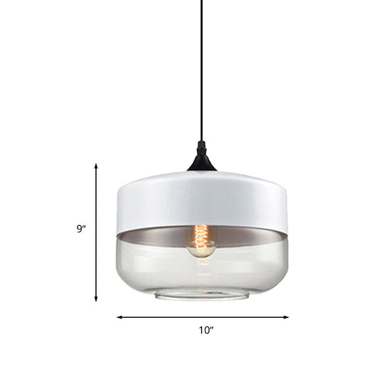 Modern 1-Light Drum/Cylinder/Jar Suspension Pendant – Clear/Yellow Glass White/Black Fixture