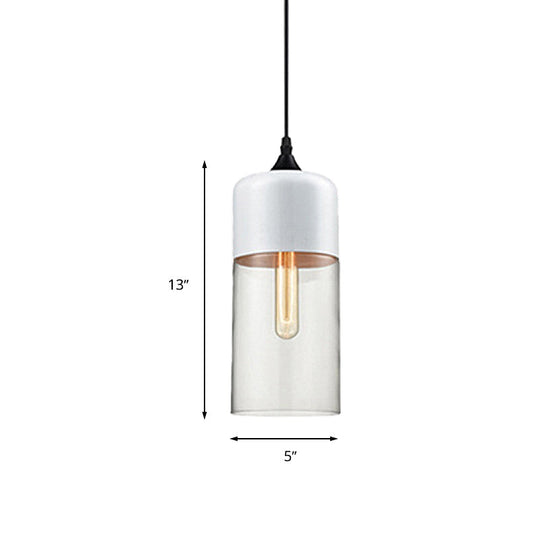 Modern 1-Light Drum/Cylinder/Jar Suspension Pendant – Clear/Yellow Glass White/Black Fixture