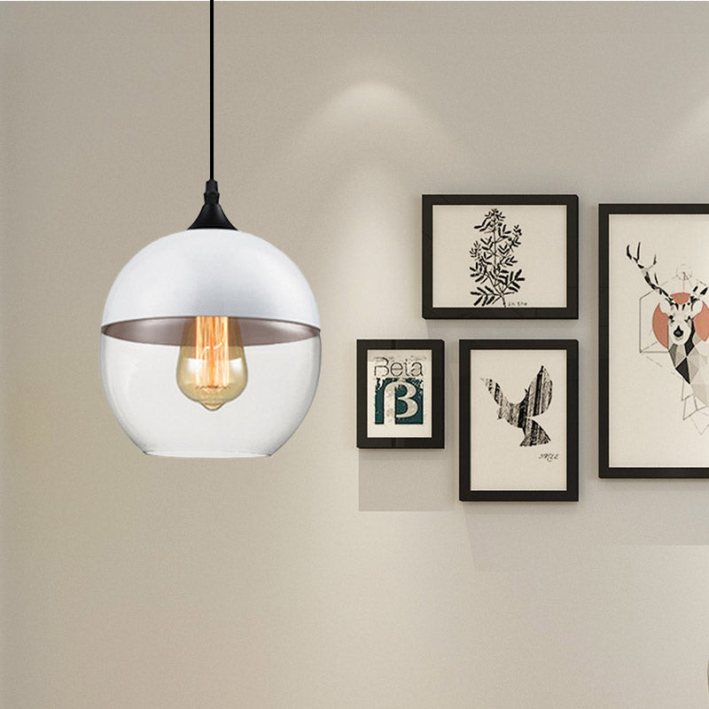 Modern 1-Light Glass Suspension Pendant In White/Black - 5/7/8 Wide Drum/Cylinder/Jar Clear/Yellow