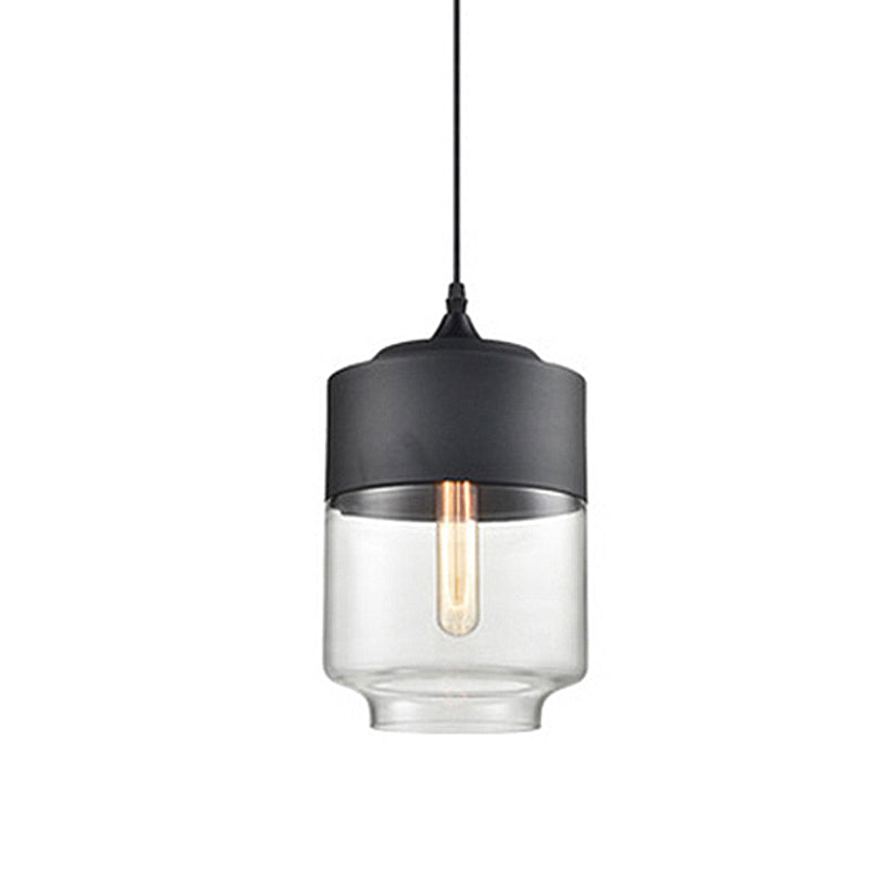 Modern 1-Light Drum/Cylinder/Jar Suspension Pendant – Clear/Yellow Glass White/Black Fixture