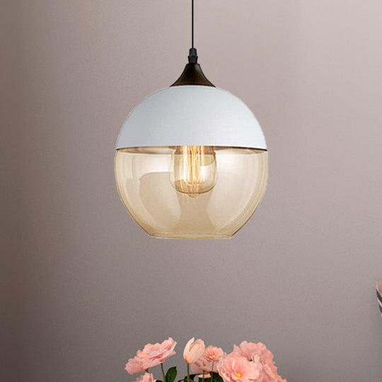 Modern 1-Light Glass Suspension Pendant In White/Black - 5/7/8 Wide Drum/Cylinder/Jar Clear/Yellow