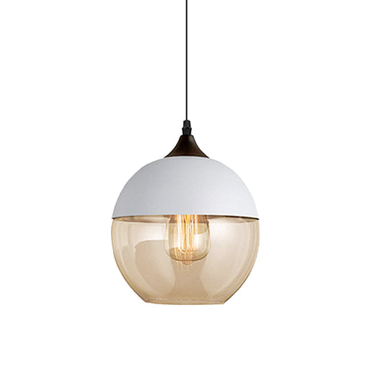 Modern 1-Light Glass Suspension Pendant In White/Black - 5/7/8 Wide Drum/Cylinder/Jar Clear/Yellow
