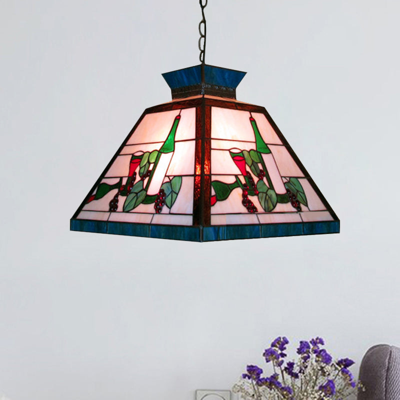 Green And White Stained Glass Tiffany-Style Pendant Light - Single Head Trapezoid Fixture