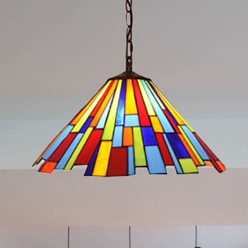 Tiffany Stained Glass Conical Hanging Lamp - Black Ceiling Pendant For Dining Room (12’/16’