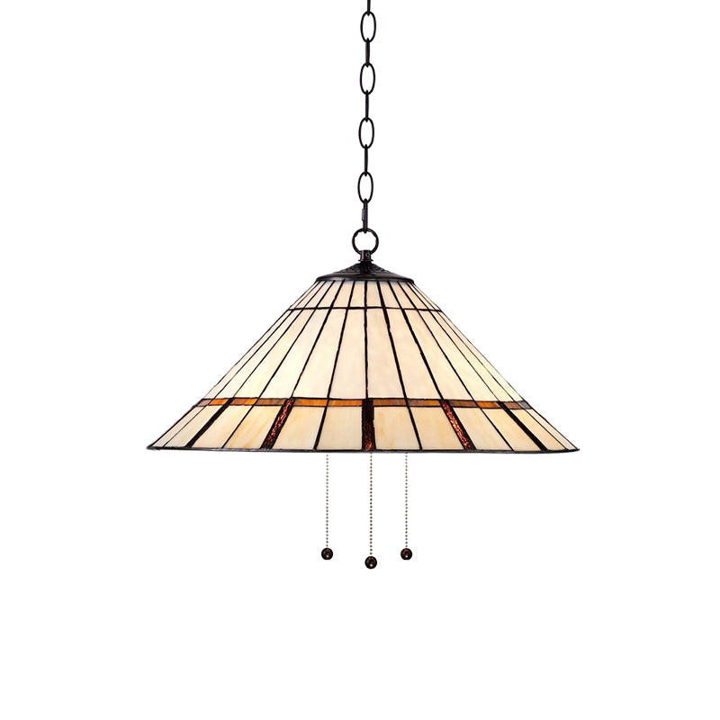 Tiffany Style White Glass Hanging Lamp With Metal Chain - 1 Bulb Conical Shape 16’/19.5 W