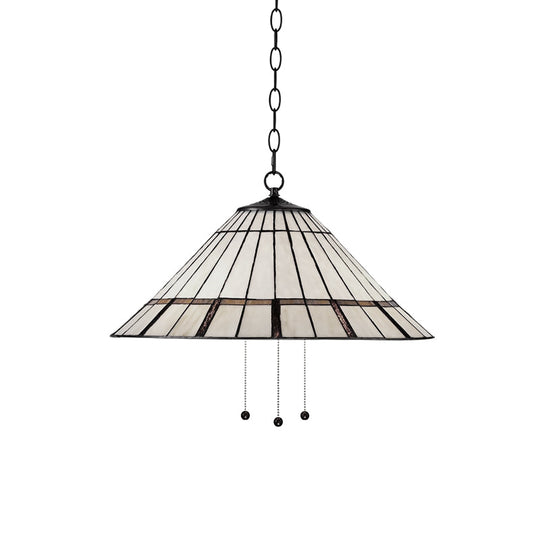 Tiffany Style White Glass Hanging Lamp With Metal Chain - 1 Bulb Conical Shape 16’/19.5 W