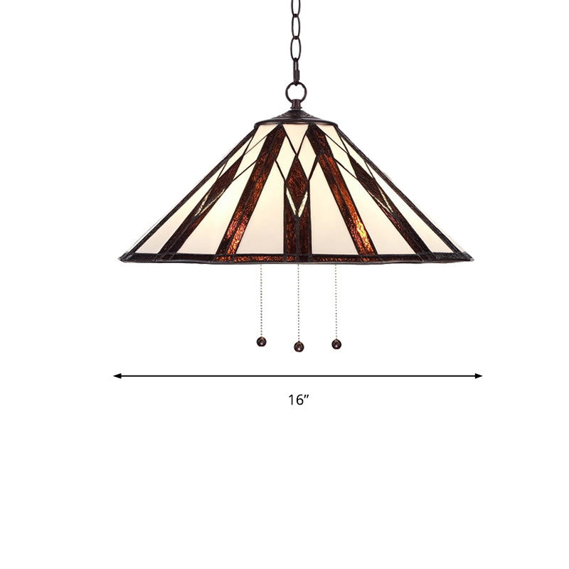 Tiffany Multicolored Stained Glass Pendant Light With White Single Bulb – 16’/19.5’ W Tapered