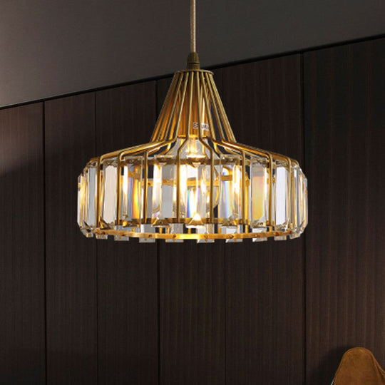 Contemporary Crystal Block Drum Pendant Light - Gold 10/14 Wide Hanging / 10