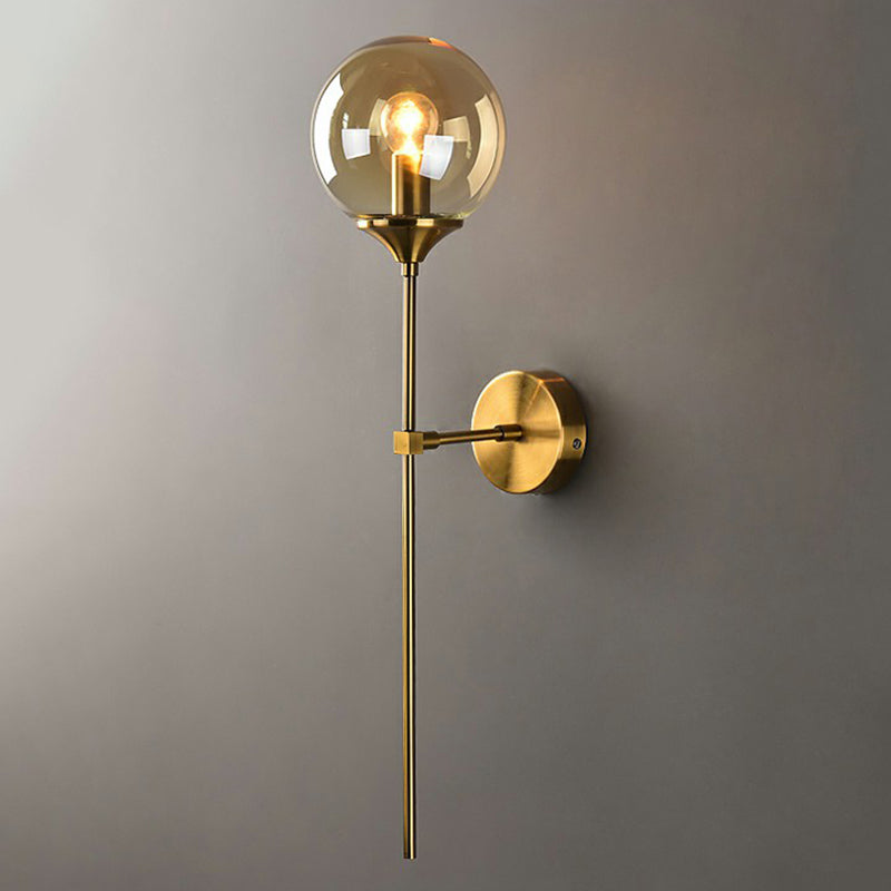 Modern Glass Wall Mount Lamp: Sleek Brass Sconce Light With Pencil Arm Amber