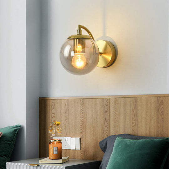 Simple Style Glass Wall Mounted Light With Brass Finish - Spherical Stairway Lighting Fixture (1