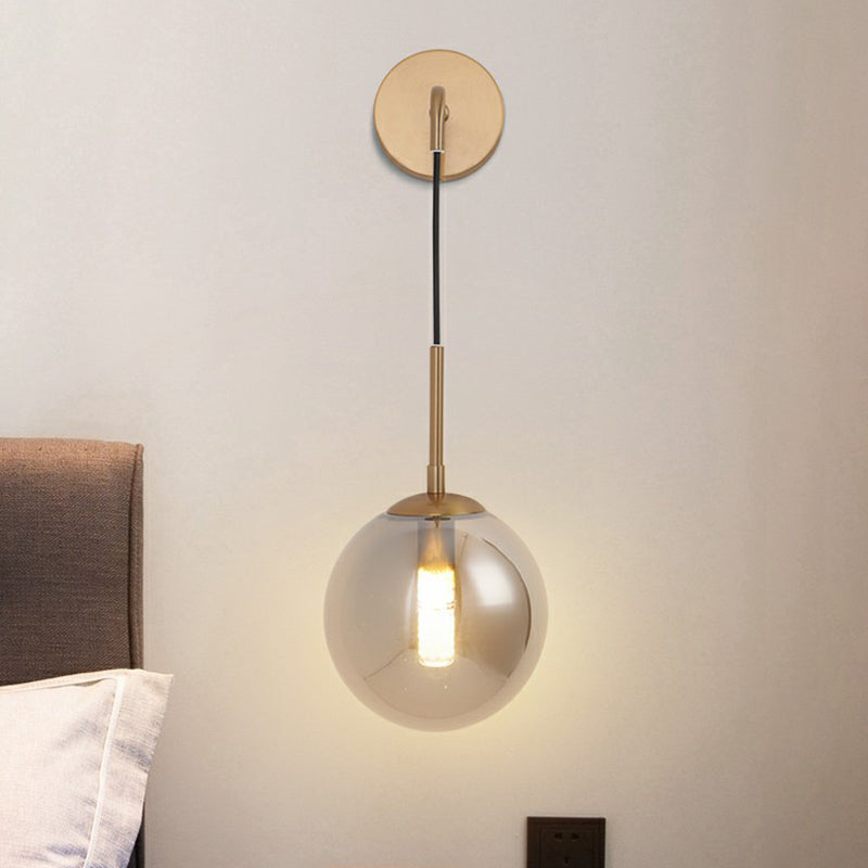 Sleek Silver Glass Ball Wall Hanging Lamp With Brass Mount - Perfect Bedroom Lighting Solution