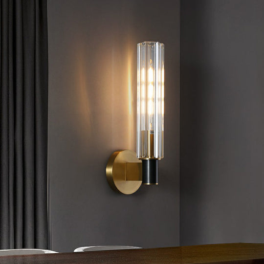 Minimalist Crystal Prism Tubular Wall Light Sconce - Brass Finish For Bedroom