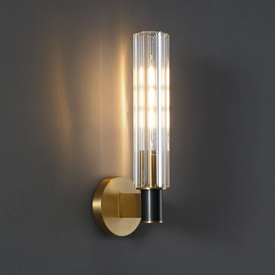 Minimalist Crystal Prism Tubular Wall Light Sconce - Brass Finish For Bedroom