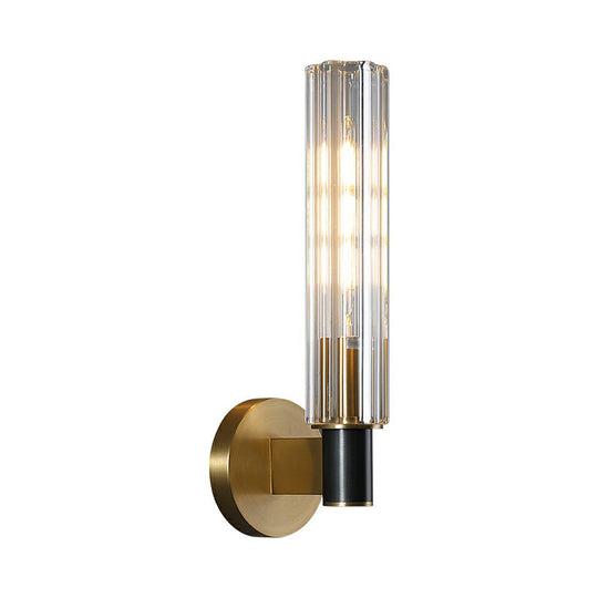 Minimalist Crystal Prism Tubular Wall Light Sconce - Brass Finish For Bedroom