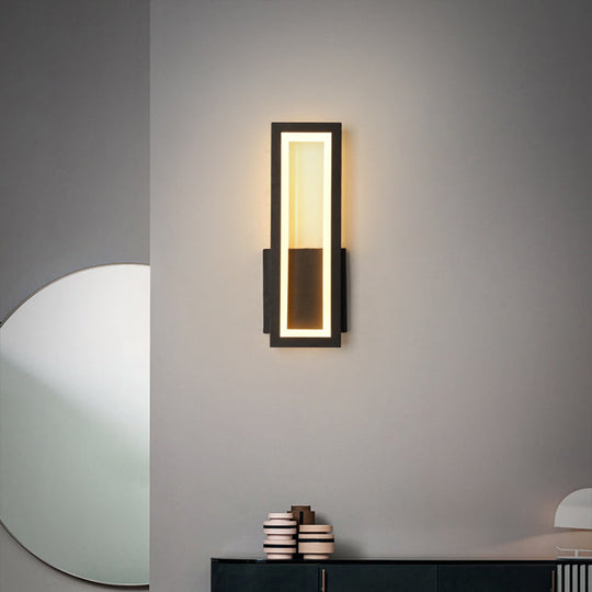Sleek Rectangle Led Wall Sconce Minimalist Metal Foyer Mount Light