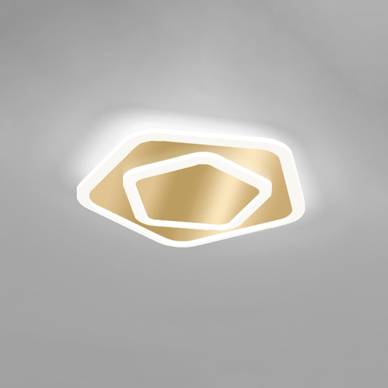 Modern Golden Geometric Flushmount Ceiling Light With Acrylic Led For Stairs Gold / White Pentagon