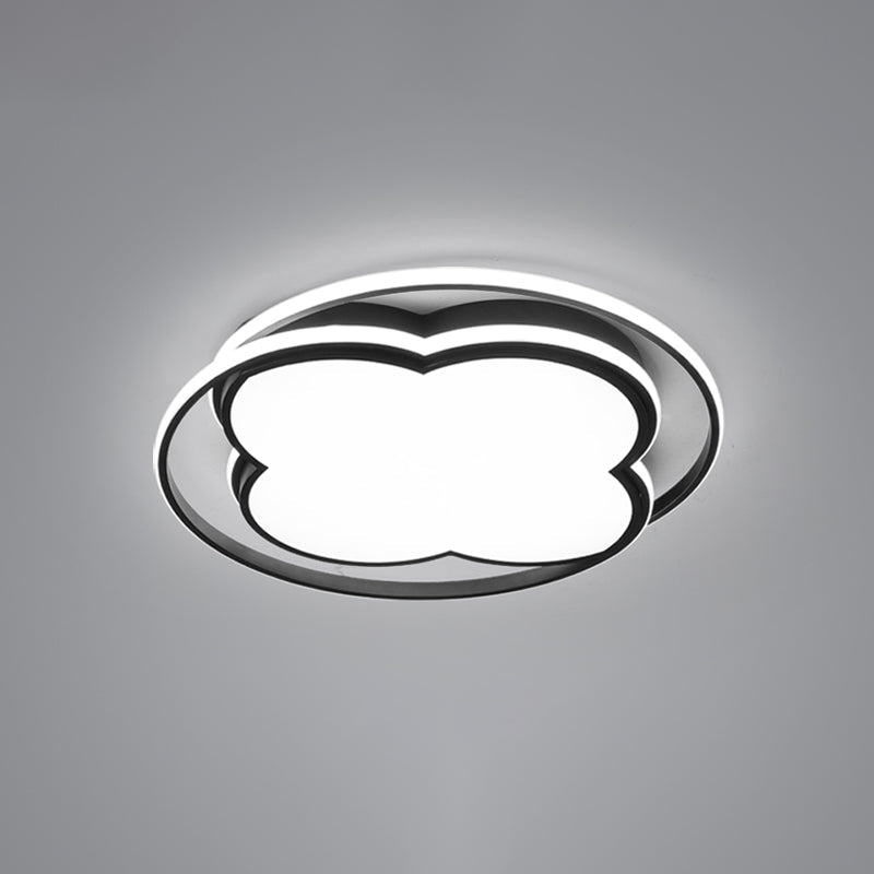 Modern Black Floral Led Ceiling Lamp For Minimalistic Bedroom Lighting / 16.5