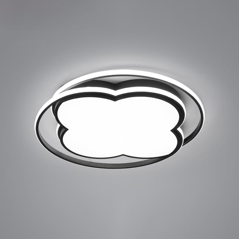 Modern Black Floral Led Ceiling Lamp For Minimalistic Bedroom Lighting / 20.5