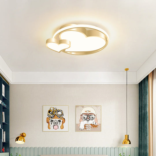 Golden Metal Flush Mount Ceiling Light With Double Heart Design For Modern Bedroom Lighting Gold /