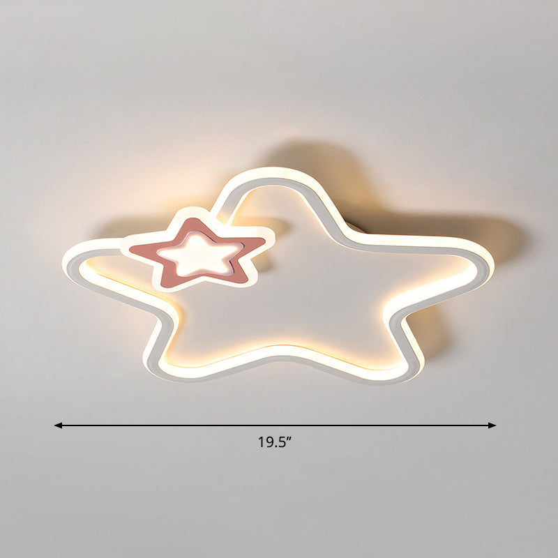 Kids’ Cartoon Star Led Ceiling Light Fixture - Acrylic Flushmount For Bedroom Pink / Warm