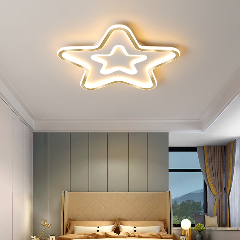 Simplistic Acrylic Star Led Flush Mount Lamp With Gold Finish - Ideal Ceiling Light For Child’s
