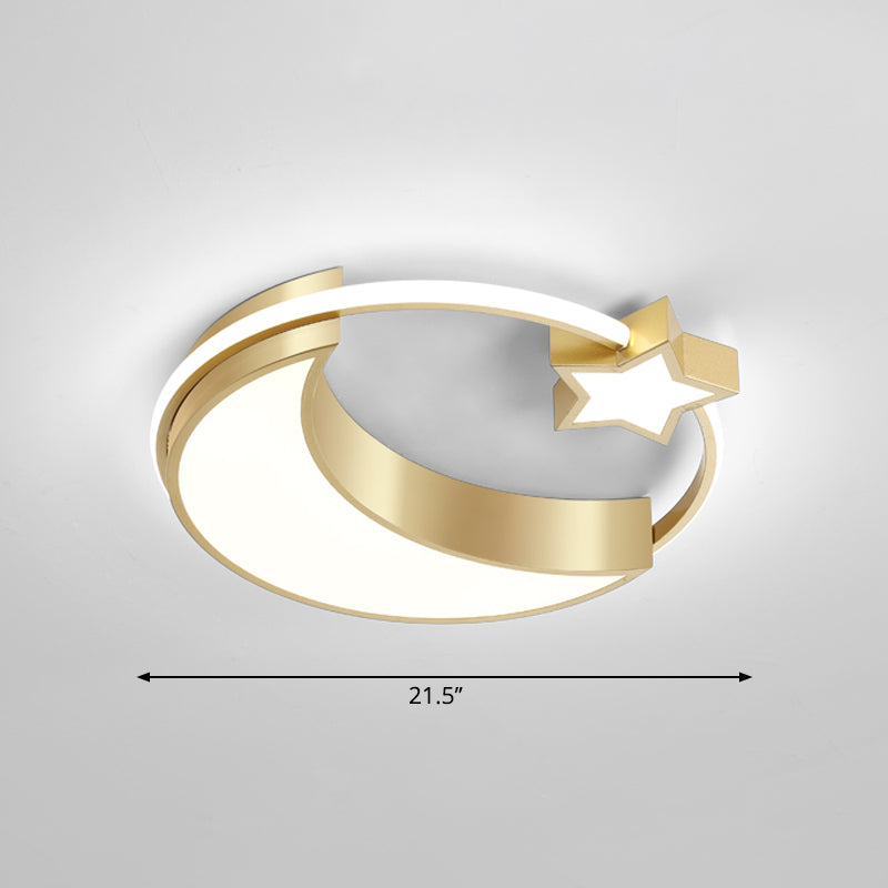 Golden Moon And Star Led Flush Mount: Nordic Acrylic Ceiling Light For Nursery Gold / 21.5’ White