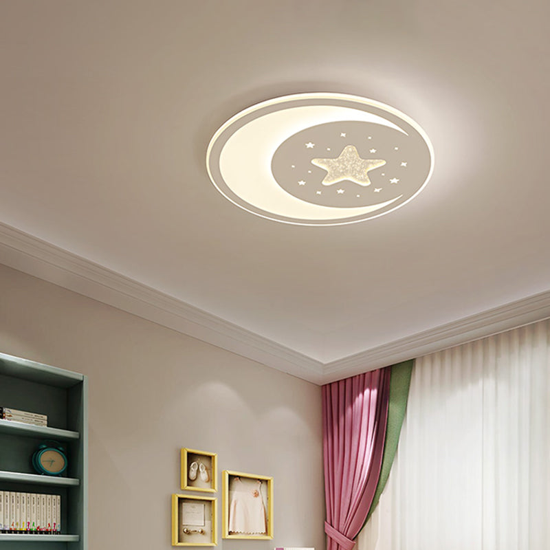 Nursery Ceiling Light: Starry Moon Night Led Flush Mount Fixture White / 17 Remote Control Stepless