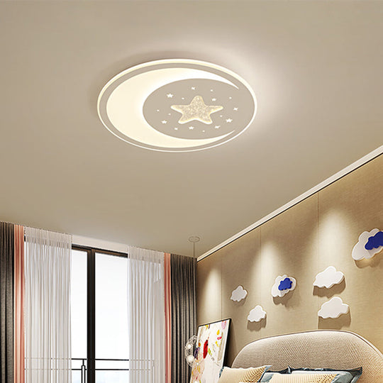 Nursery Ceiling Light: Starry Moon Night Led Flush Mount Fixture White / 17’ Warm