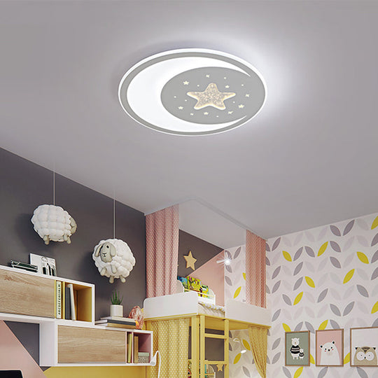 Nursery Ceiling Light: Starry Moon Night Led Flush Mount Fixture White / 17’