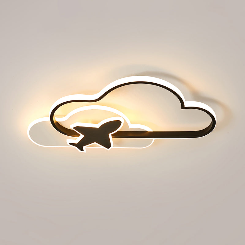 Modern Black - White Geometric Led Flush Ceiling Light For Bedroom / Third Gear Cloud