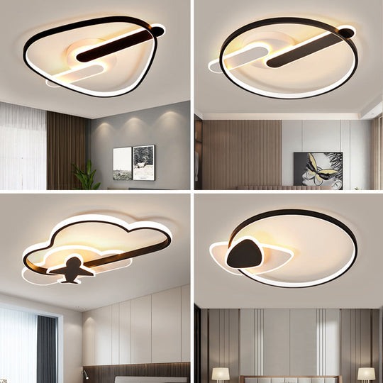Modern Black - White Geometric Led Flush Ceiling Light For Bedroom