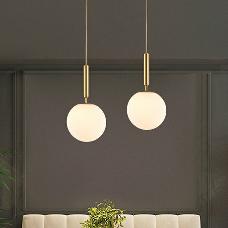 Simple Brass Pendant Light: White Glass 1-Head Ball Dining Room Pendulum Lighting