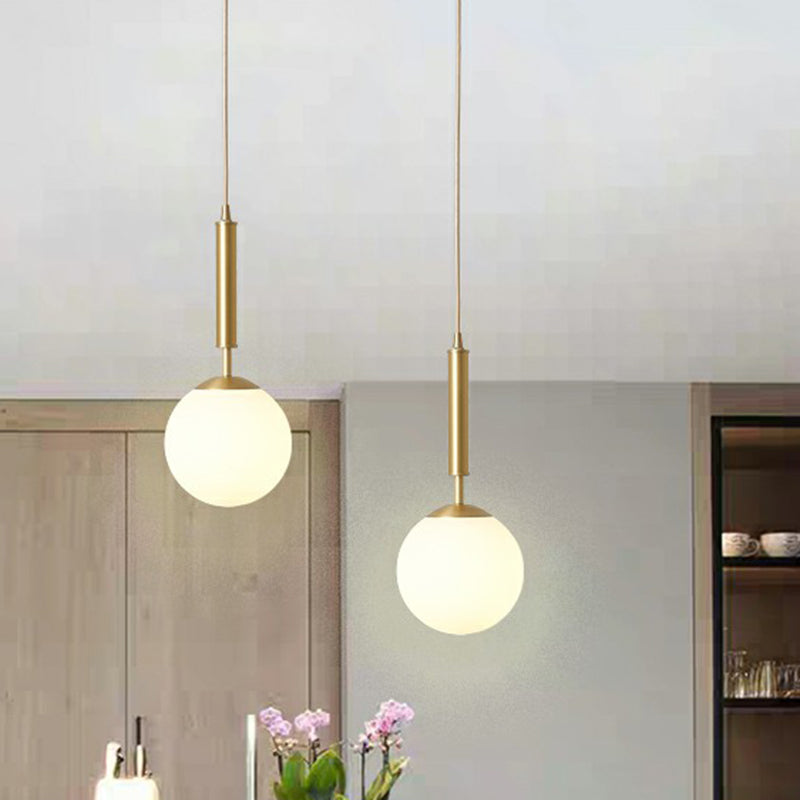 Minimalist Milk Glass Ball Pendant Light In Brass - 1-Light Hanging Lamp For Dining Room