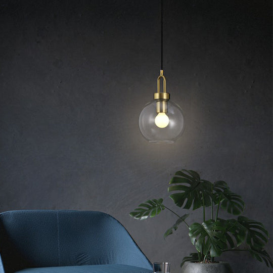 Simple Elegant Brass Sphere Pendant Light Fixture For Dining Room - Glass 1 Head Ceiling Lamp