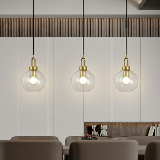 Simple Elegant Brass Sphere Pendant Light Fixture For Dining Room - Glass 1 Head Ceiling Lamp