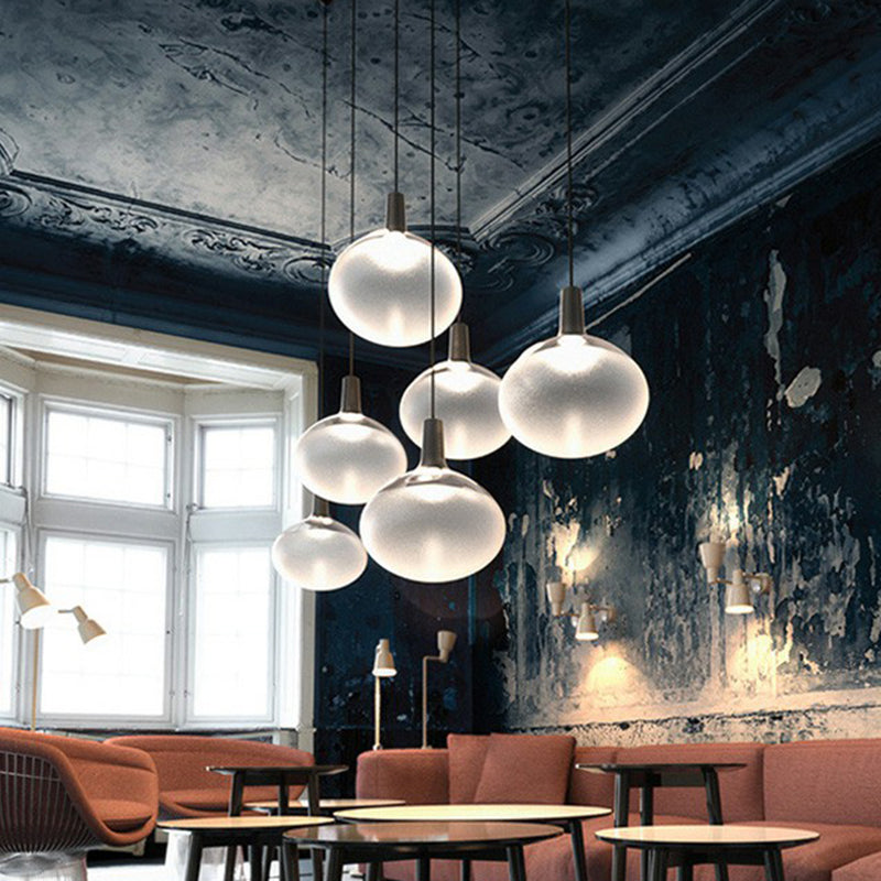 Modern Black Glass Hanging Lamp - Elliptical Suspended Lighting Fixture For Restaurants