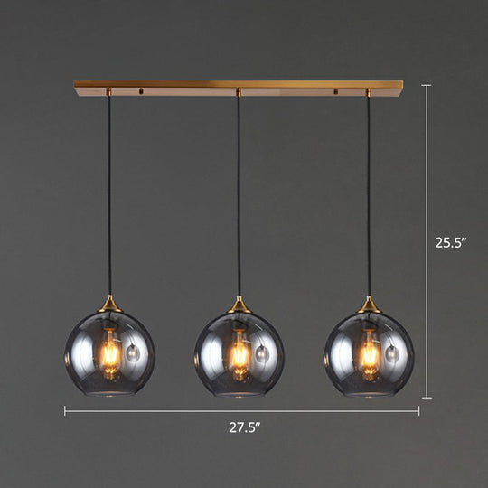 Sleek Postmodern Glass Suspension Pendant Light - 3-Light Ceiling Lamp For Dining Room Smoke Gray /