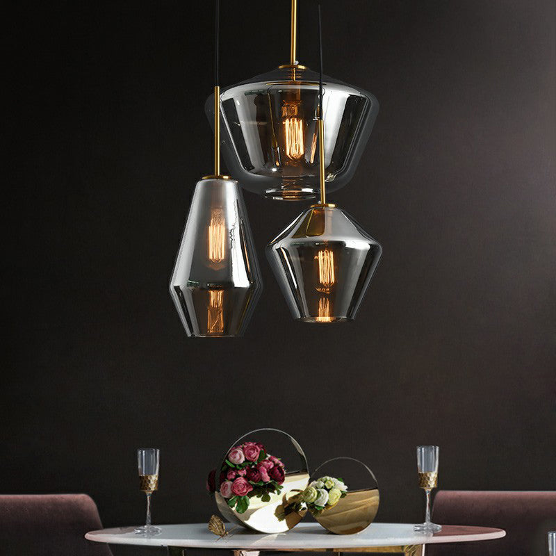 Modern Brass Pendant Light With Glass Shades - 3 Bulb Cluster Ceiling Suspension