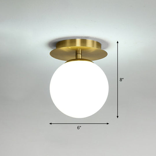Postmodern Brass 1 - Light Semi Flush Mount Ceiling Fixture With Glass Shade For Foyer White