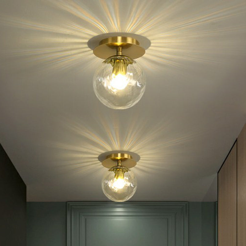 Postmodern Brass 1-Light Semi Flush Mount Ceiling Fixture With Glass Shade For Foyer
