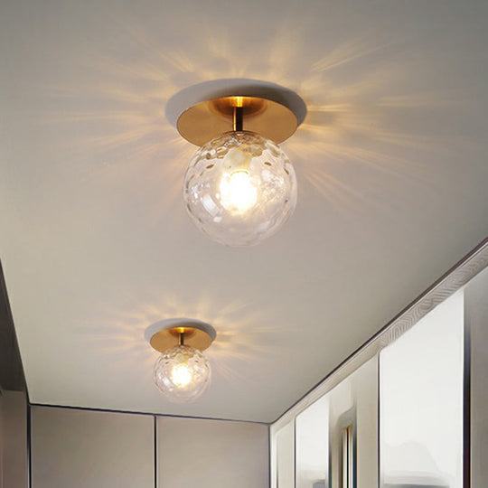 Postmodern Gold Semi Flush Mount Ceiling Light With Ball Clear Ripple Glass Shade - Single Balcony