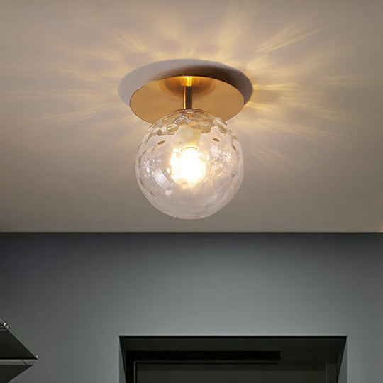Postmodern Gold Semi Flush Mount Ceiling Light With Ball Clear Ripple Glass Shade - Single Balcony