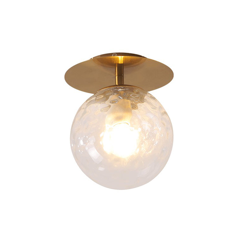 Postmodern Gold Semi Flush Mount Ceiling Light With Ball Clear Ripple Glass Shade - Single Balcony