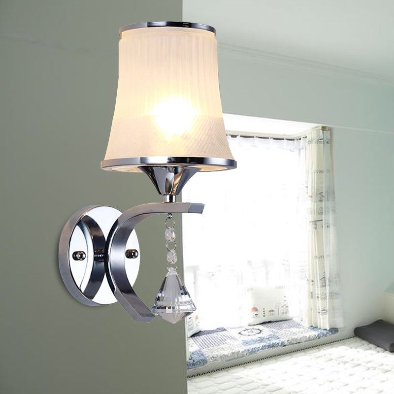Frosted Glass Bell Wall Sconce - Modern Chrome Lighting For Bedroom